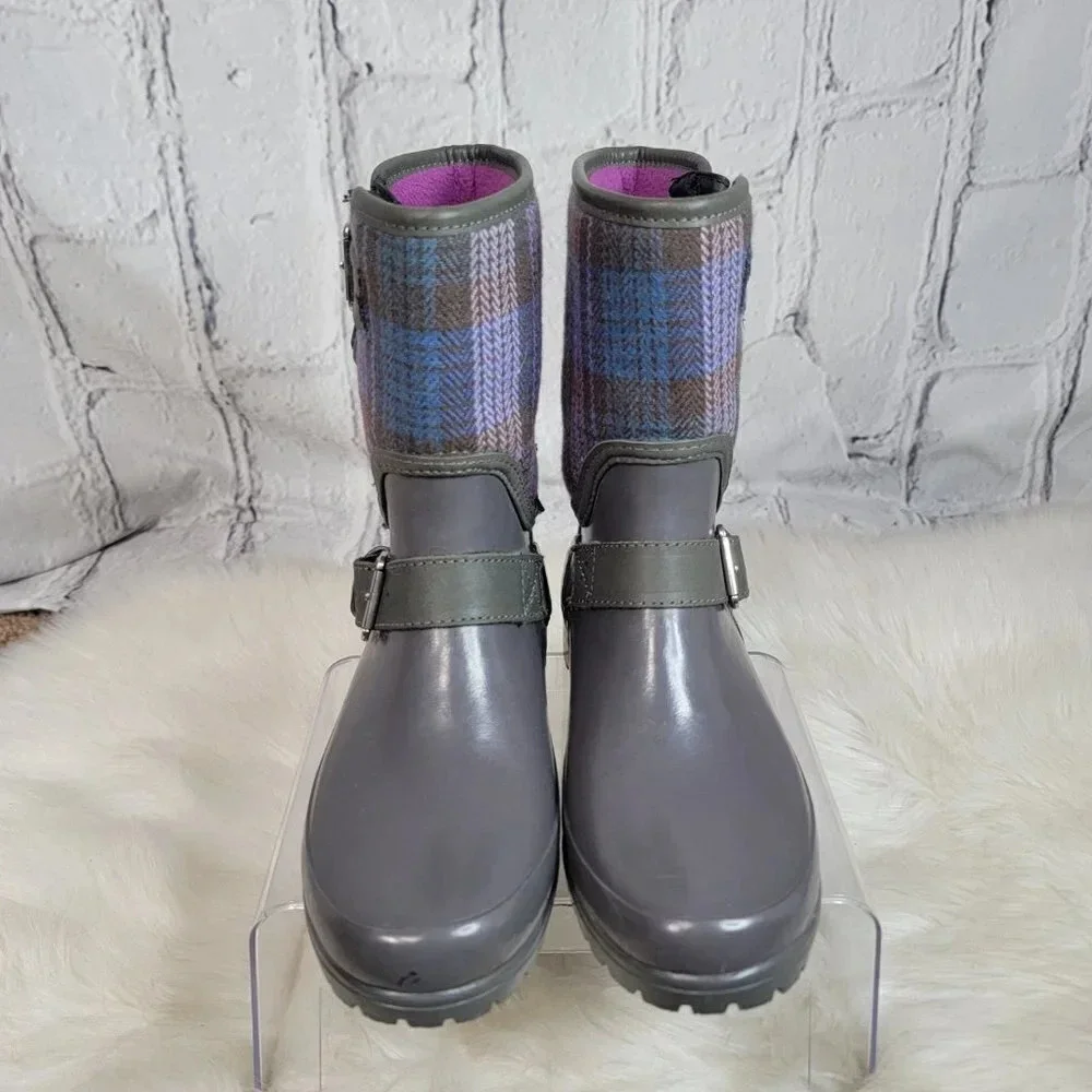 Sperry Rain Boots ‎ Womens 6 Plaid Fabric Rubber Waterproof Outdoor Preppy Cute